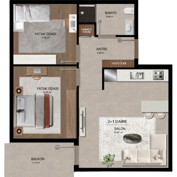 2+1 daire planı